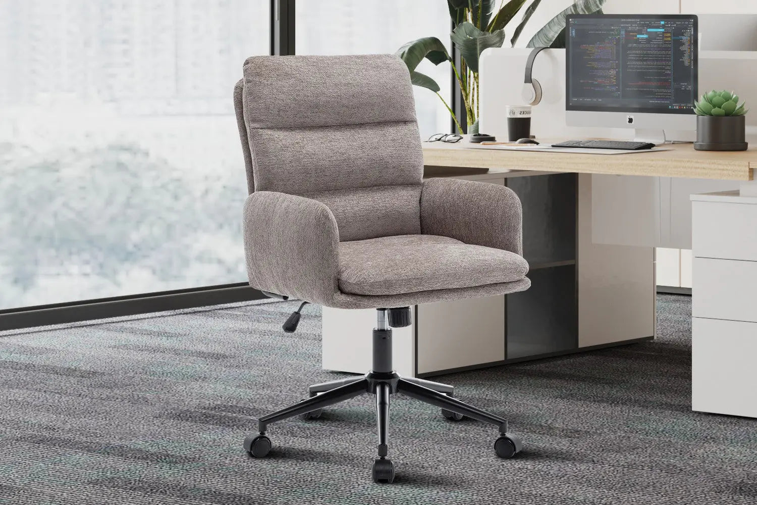 Chaise de bureau EMMY en tissu sable, hauteur reglable 88 a 98 cm - TIKAYLA