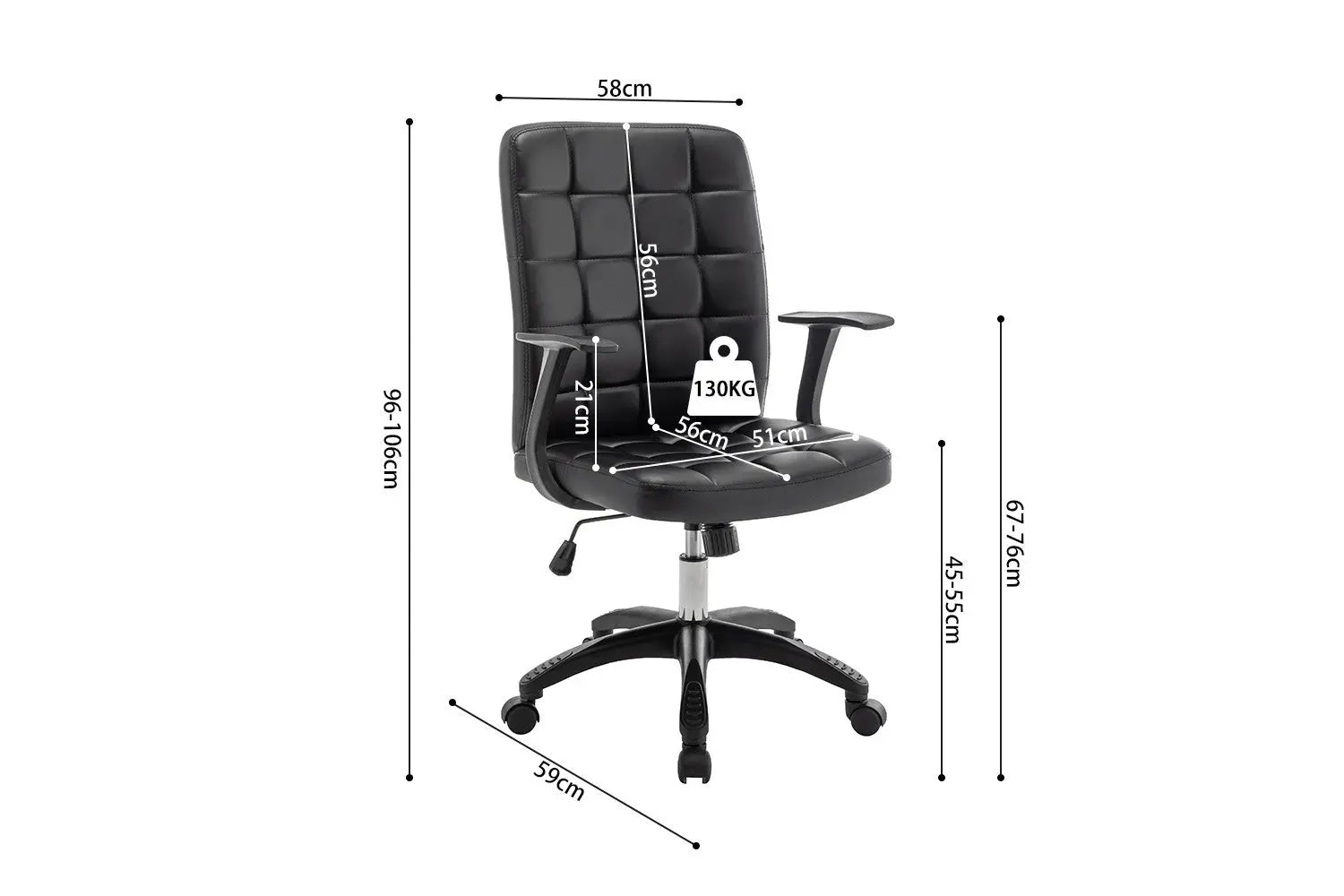 Schema cote de la chaise de bureau LUKY 58 x 59 cm - TIKAYLA