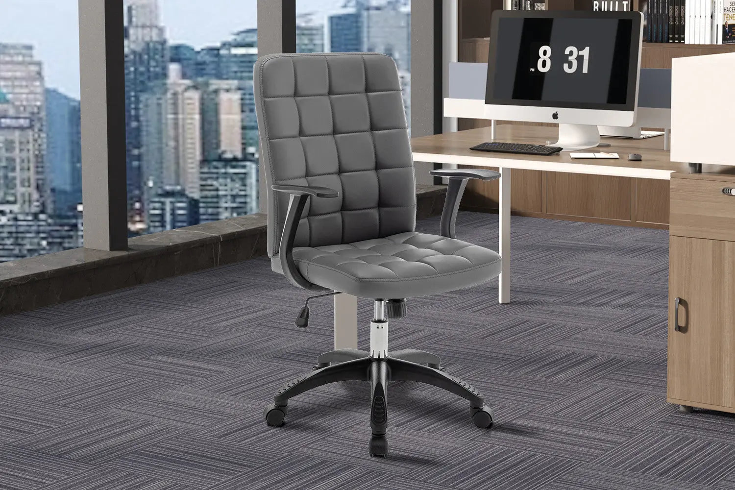 Chaise de bureau LUKY en similicuir gris, hauteur reglable 96 a 106 cm - TIKAYLA
