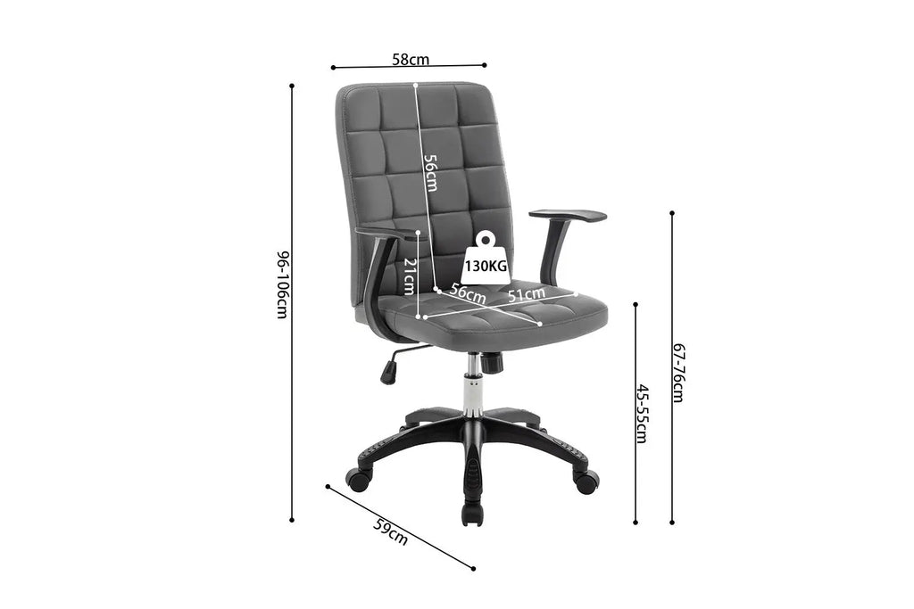 Schema cote de la chaise de bureau LUKY grise 58 x 59 cm - TIKAYLA