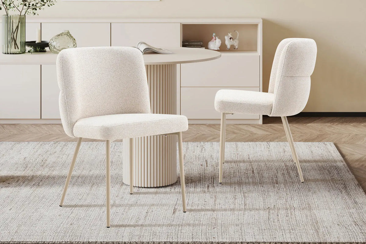 Chaise de salle à manger ALYX, tissu beige, pied beige