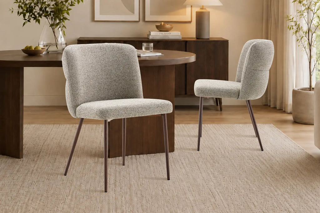Chaise de salle à manger ALYX, tissu poivre, pied noyer