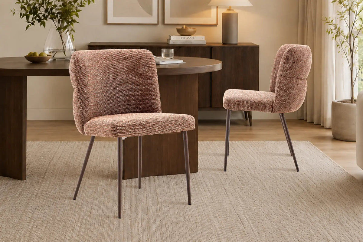 Chaise de salle à manger ALYX, tissu rouille, pied noyer