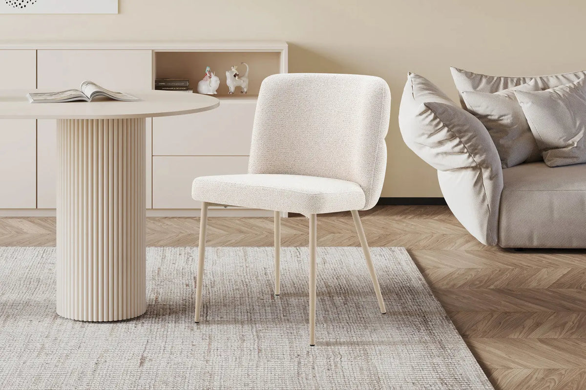 Chaise de salle à manger ALYX, tissu beige, pied beige
