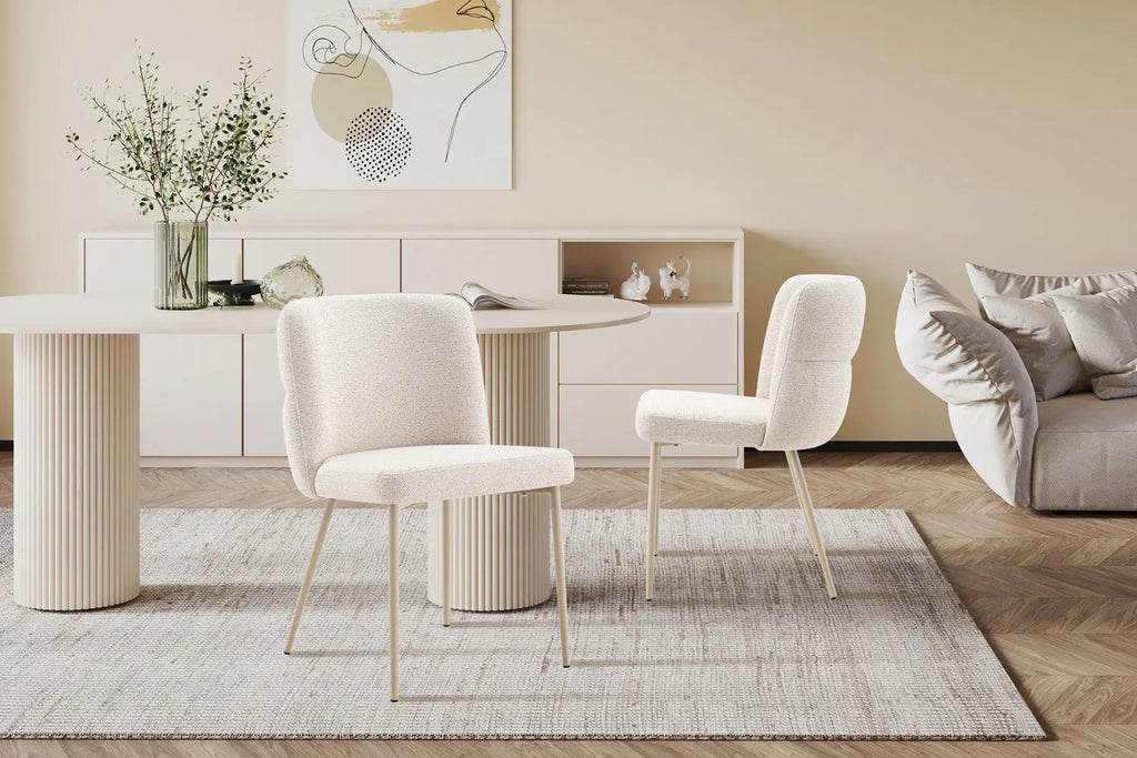 Chaise de salle à manger ALYX, tissu beige, pied beige