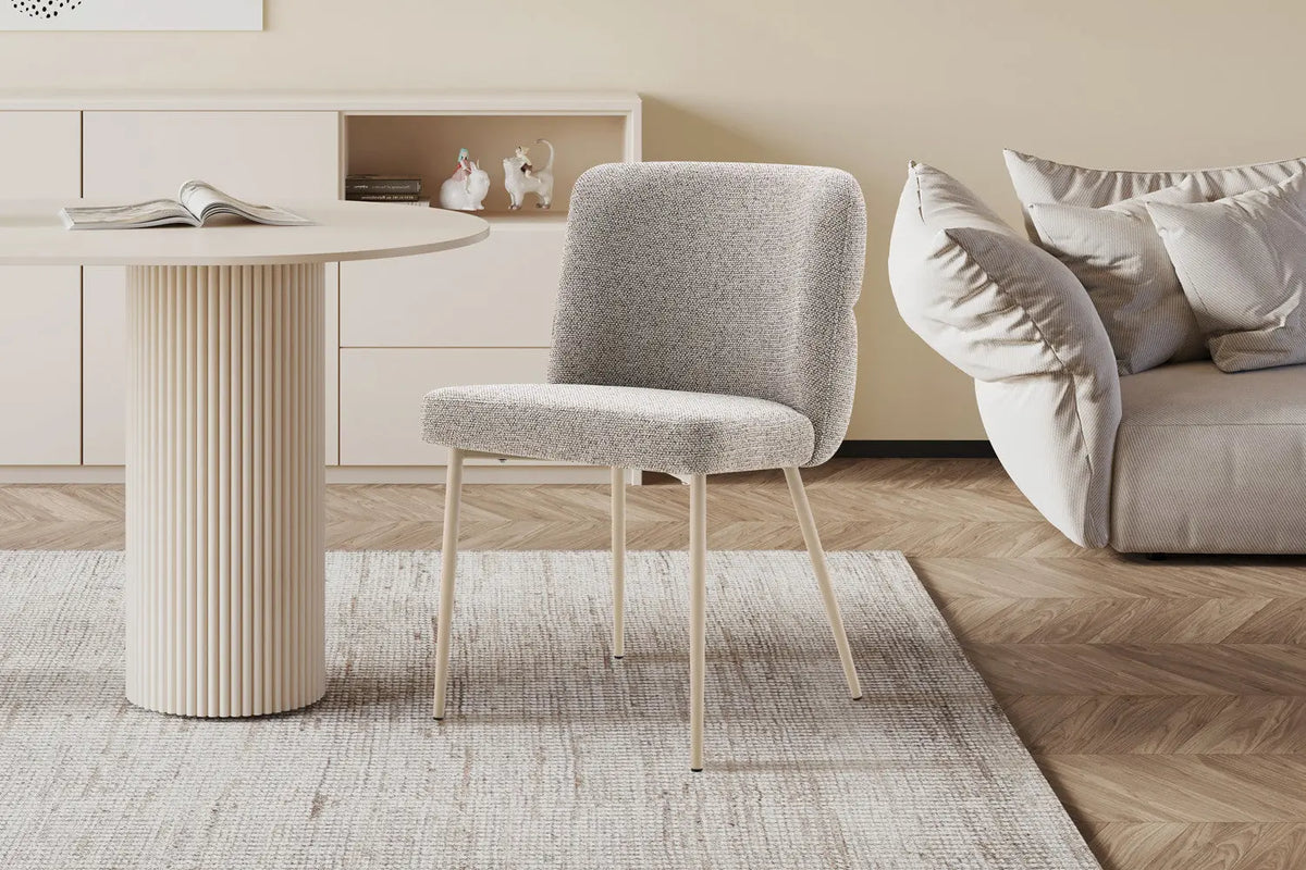 Chaise de salle à manger ALYX, tissu poivre, pied beige