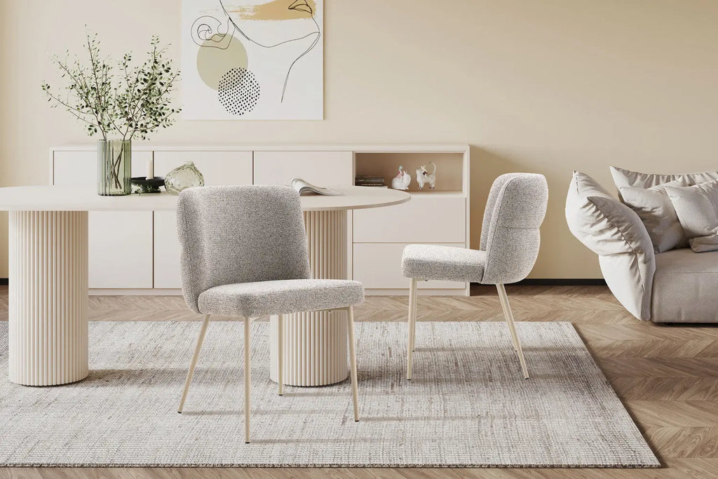 Chaise de salle à manger ALYX, tissu poivre, pied beige