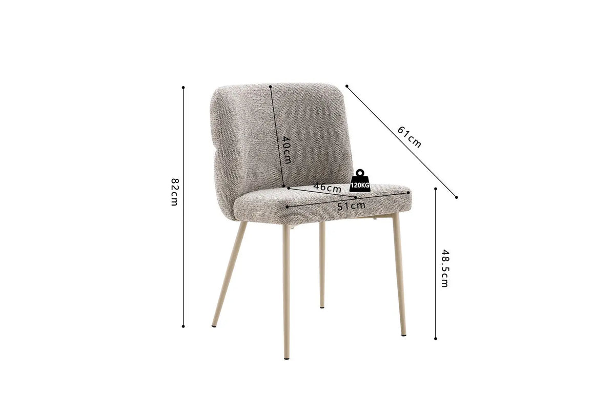 Chaise de salle à manger ALYX, tissu poivre, pied beige