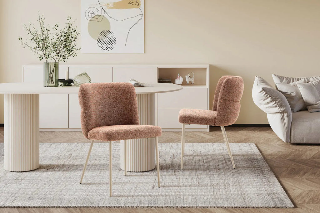 Chaise de salle à manger ALYX, tissu rouille, pied beige