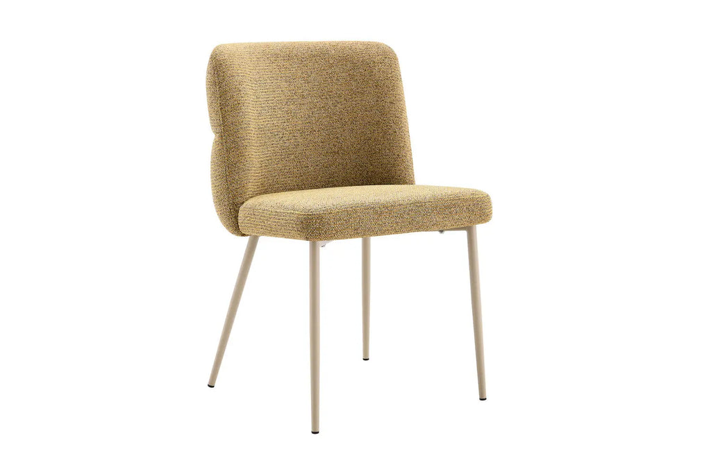 Chaise de salle à manger ALYX, tissu jaune, pied beige