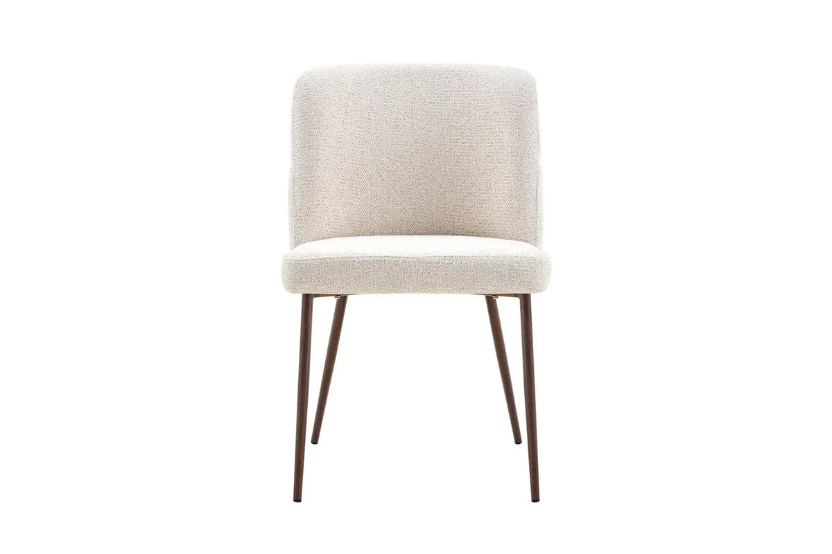 Chaise de salle à manger ALYX, tissu beige, pied noyer