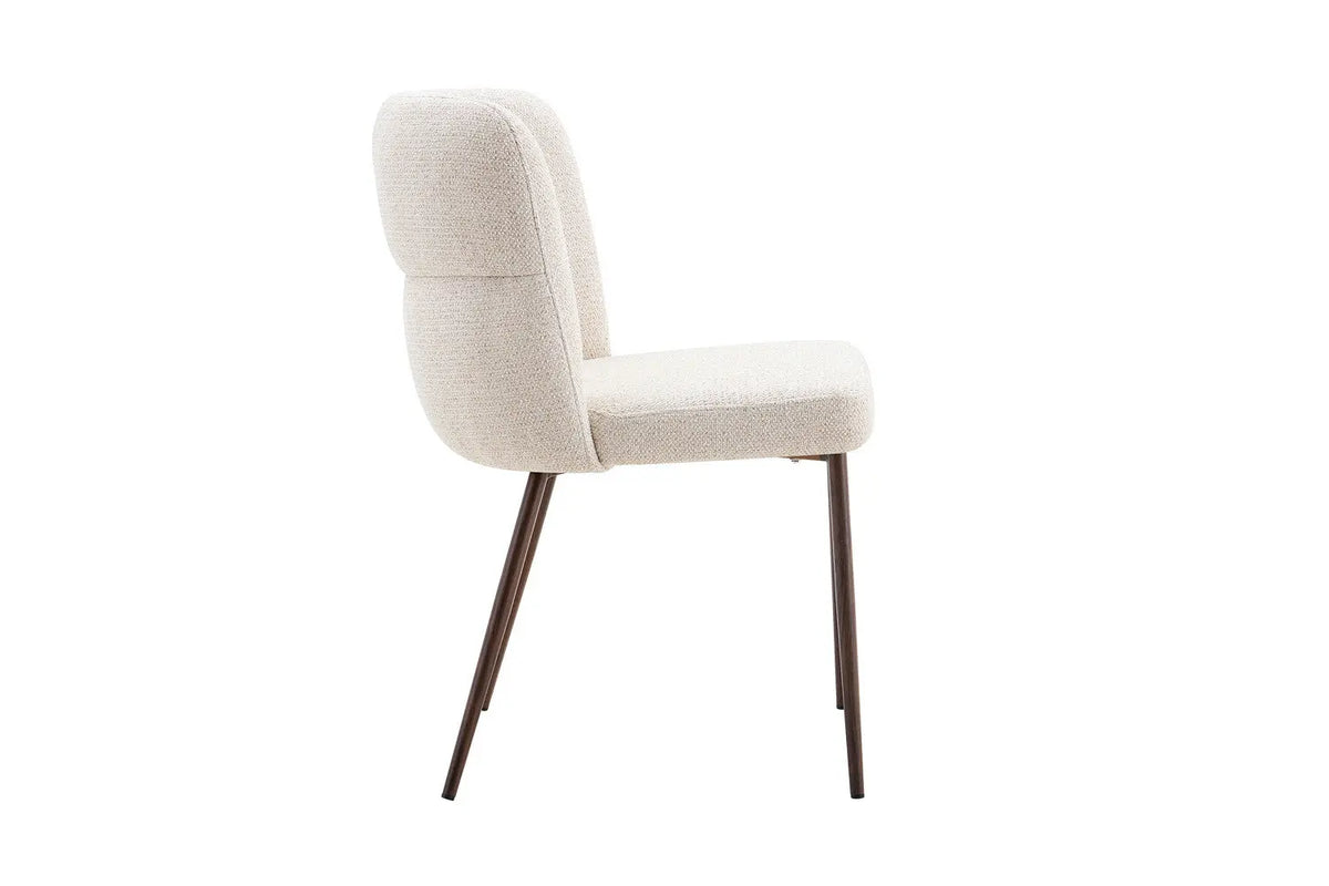 Chaise de salle à manger ALYX, tissu beige, pied noyer