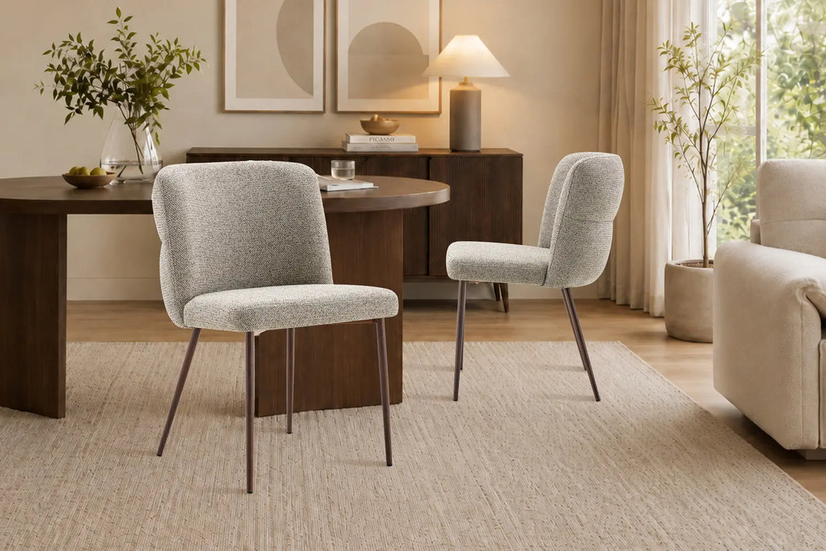 Chaise de salle à manger ALYX, tissu poivre, pied noyer