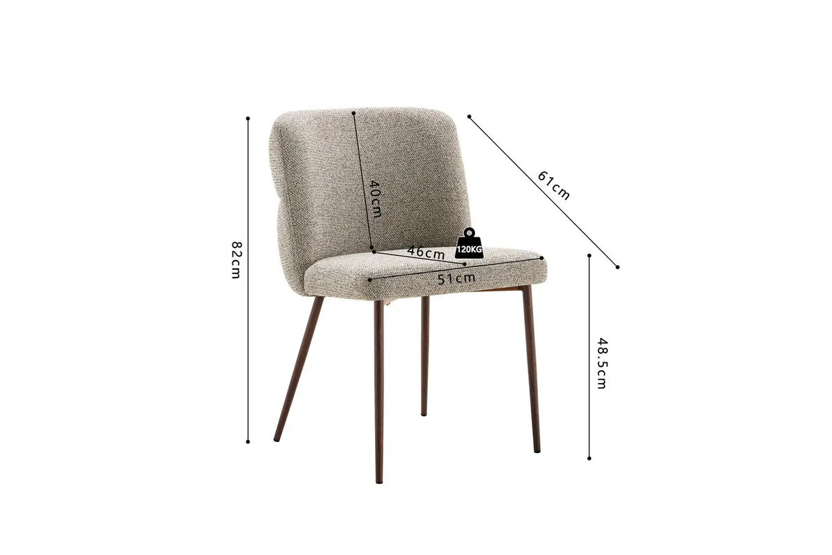Chaise de salle à manger ALYX, tissu poivre, pied noyer