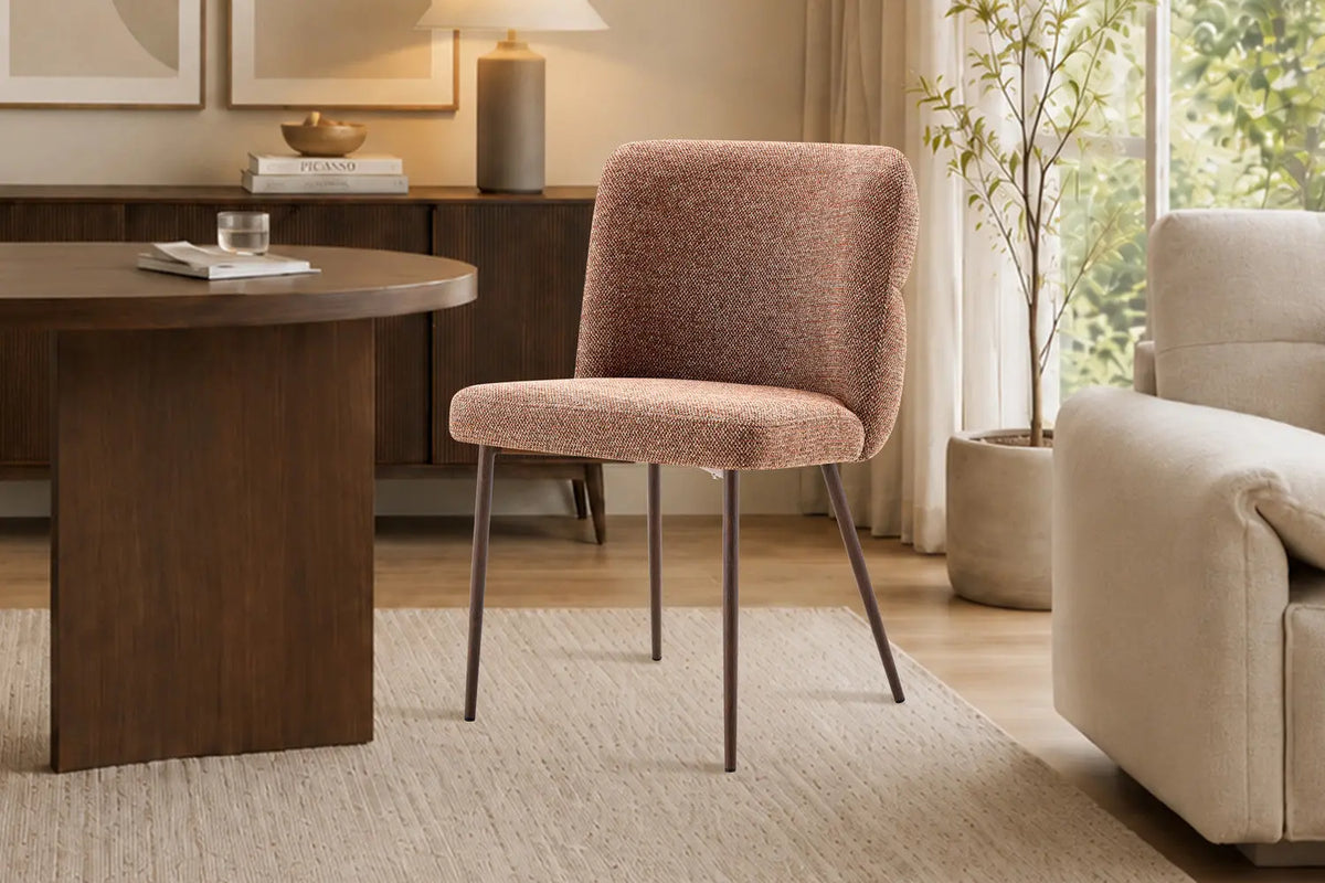 Chaise de salle à manger ALYX, tissu rouille, pied noyer