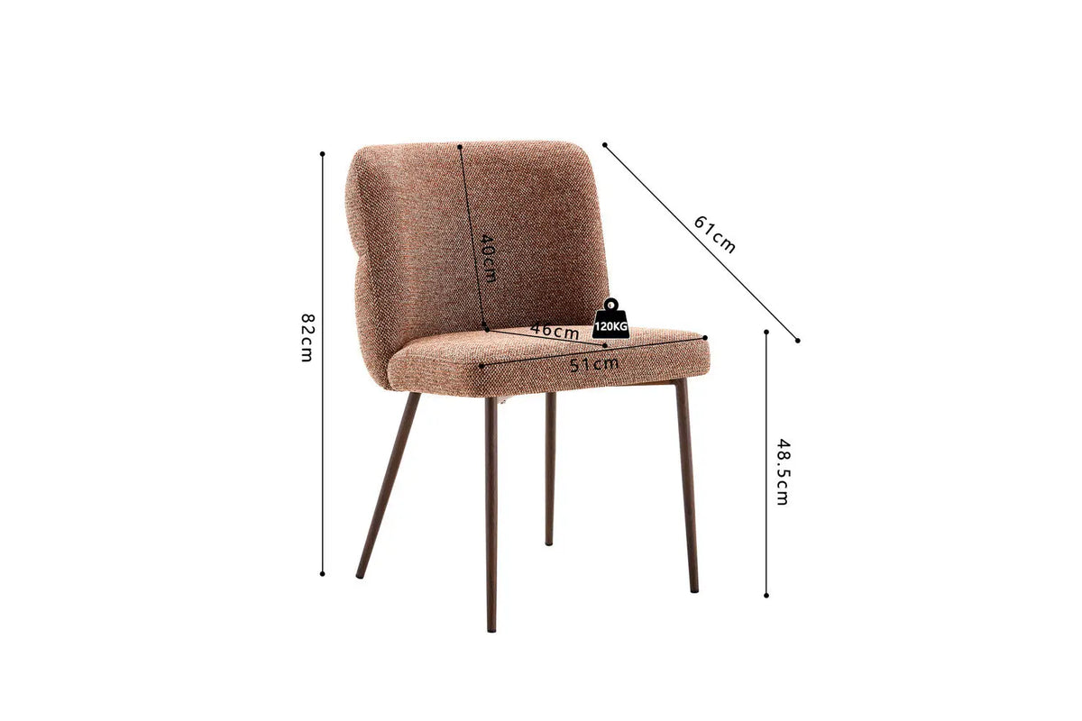 Chaise de salle à manger ALYX, tissu rouille, pied noyer
