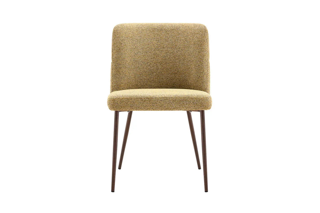 Chaise de salle à manger ALYX, tissu jaune, pied noyer