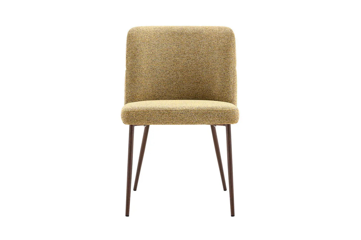 Chaise de salle à manger ALYX, tissu jaune, pied noyer