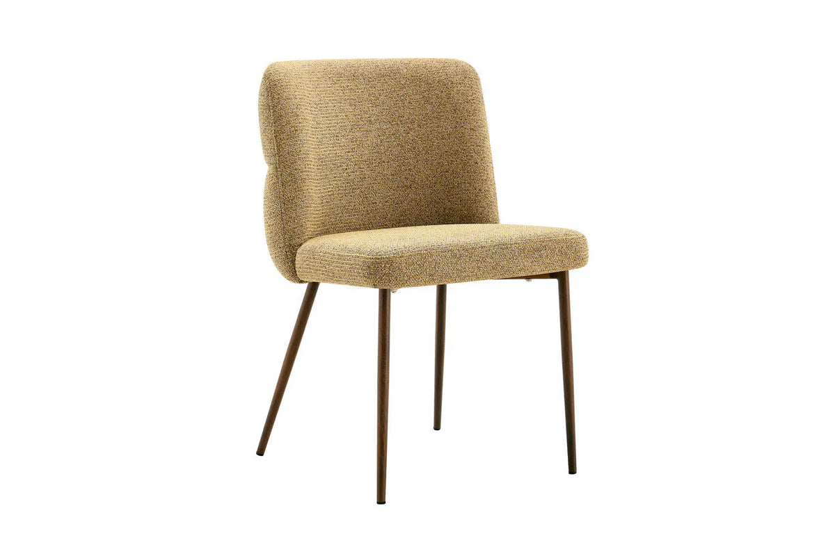 Chaise de salle à manger ALYX, tissu jaune, pied noyer
