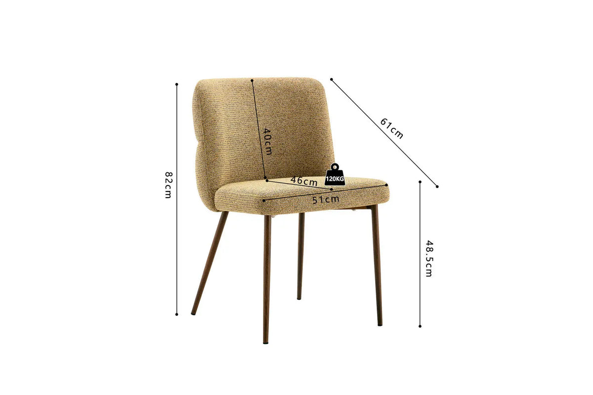 Chaise de salle à manger ALYX, tissu jaune, pied noyer