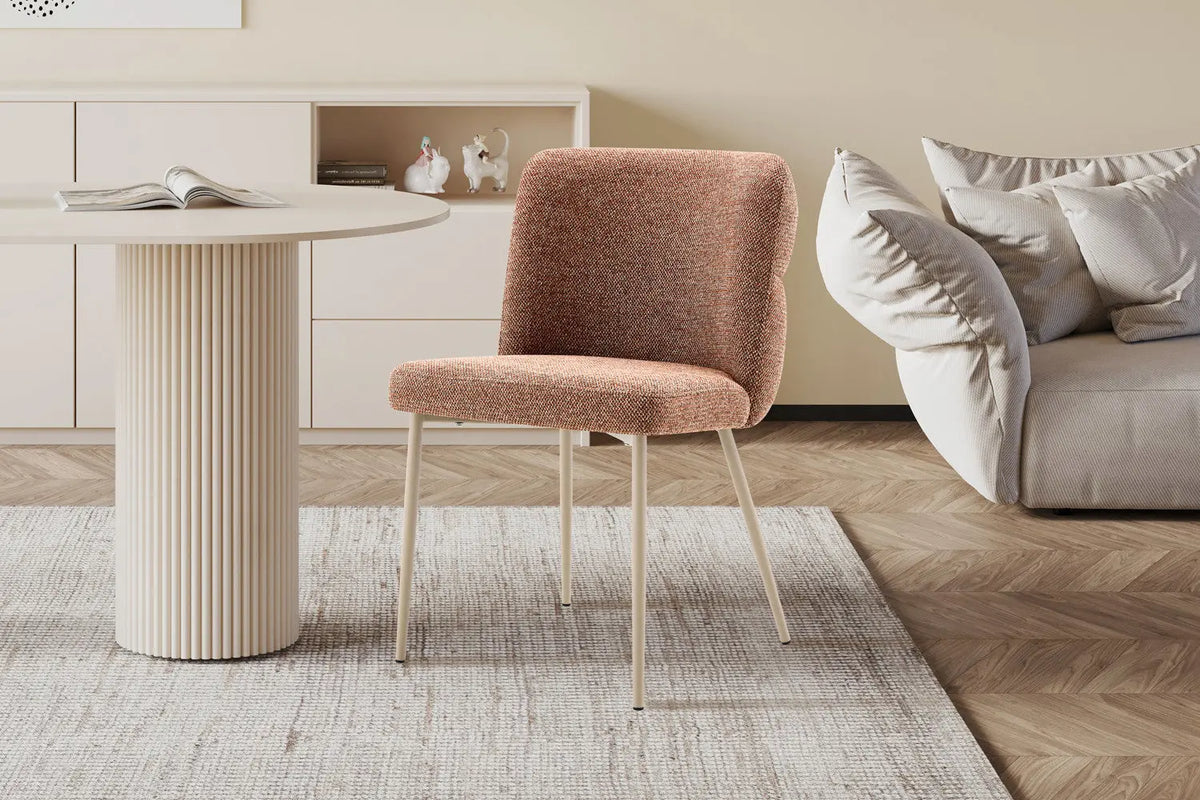 Chaise de salle à manger ALYX, tissu rouille, pied beige