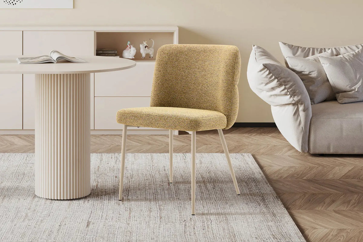 Chaise de salle à manger ALYX, tissu jaune, pied beige