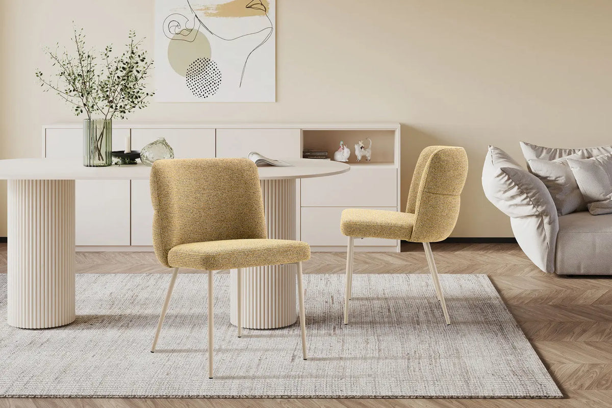 Chaise de salle à manger ALYX, tissu jaune, pied beige