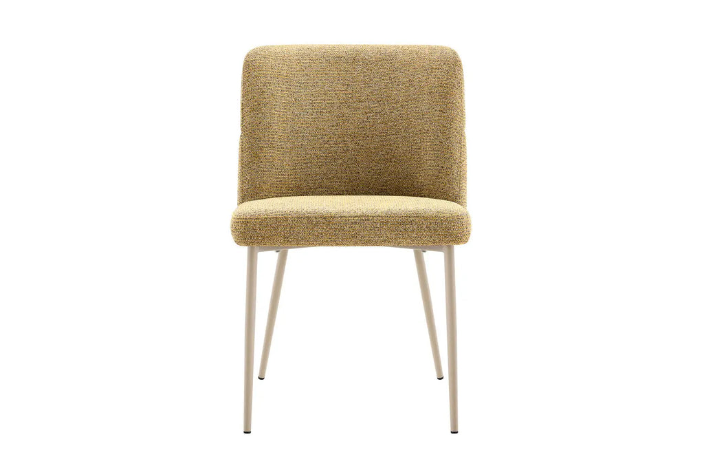 Chaise de salle à manger ALYX, tissu jaune, pied beige