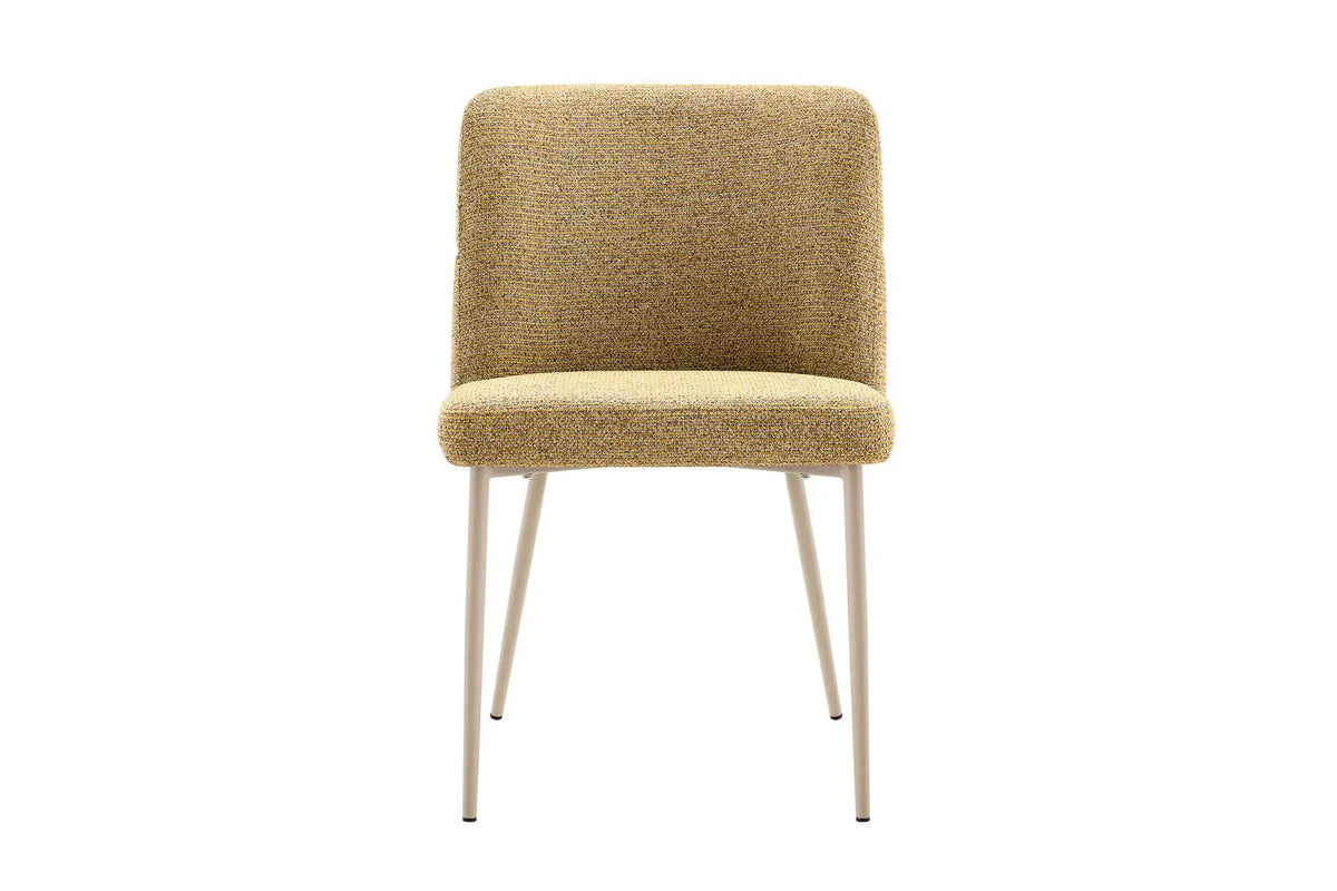 Chaise de salle à manger ALYX, tissu jaune, pied beige