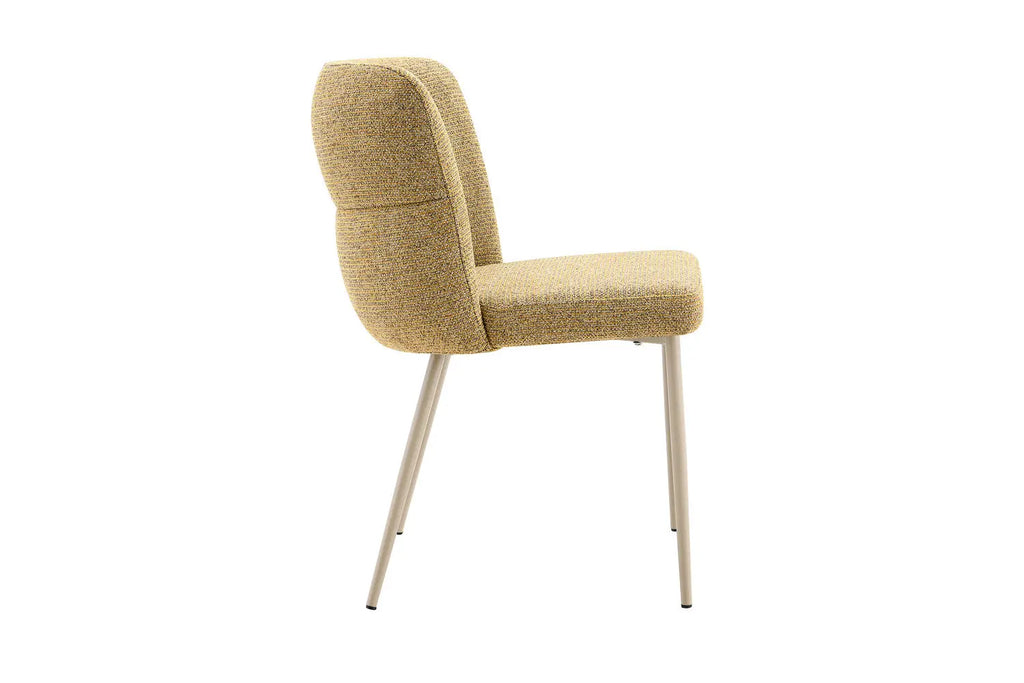Chaise de salle à manger ALYX, tissu jaune, pied beige