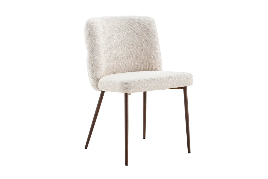 Chaise de salle à manger ALYX, tissu beige, pied noyer