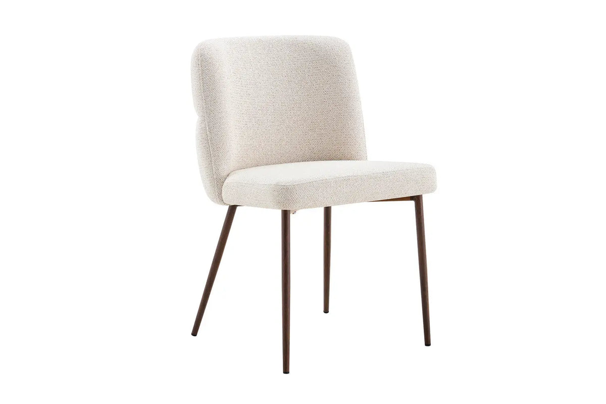 Chaise de salle à manger ALYX, tissu beige, pied noyer
