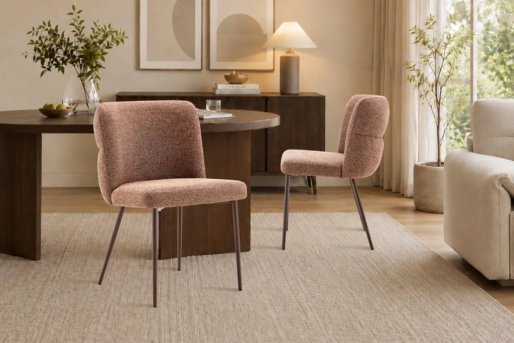 Chaise de salle à manger ALYX, tissu rouille, pied noyer