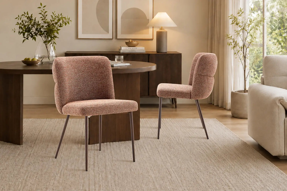 Chaise de salle à manger ALYX, tissu rouille, pied noyer