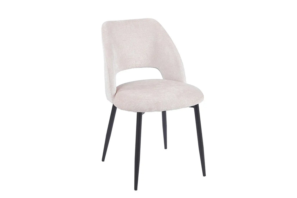 Chaise de salle à manger ARLA en tissu ecru, piètement métal noir