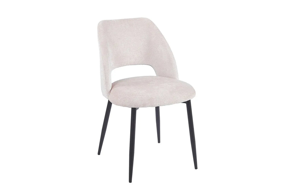 Chaise de salle à manger ARLA en tissu ecru, piètement métal noir