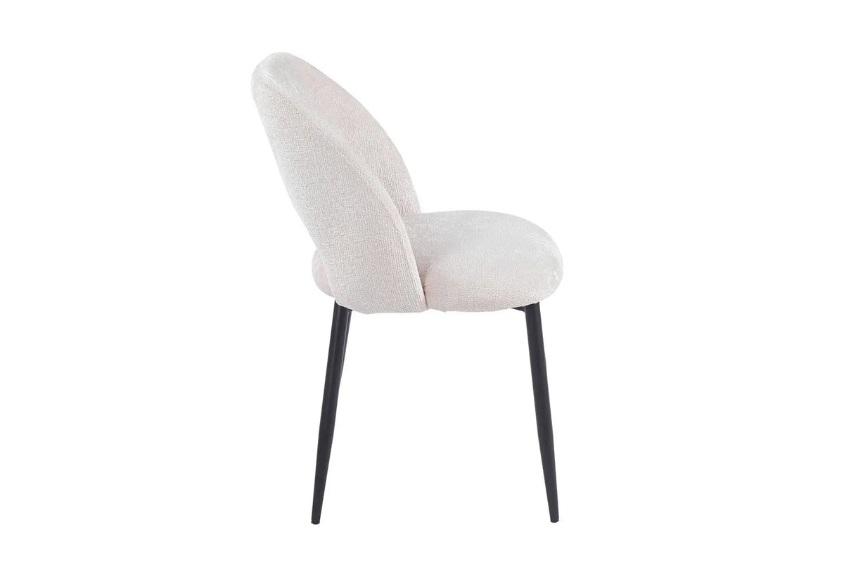 Chaise de salle à manger ARLA en tissu ecru, piètement métal noir — vue de profil