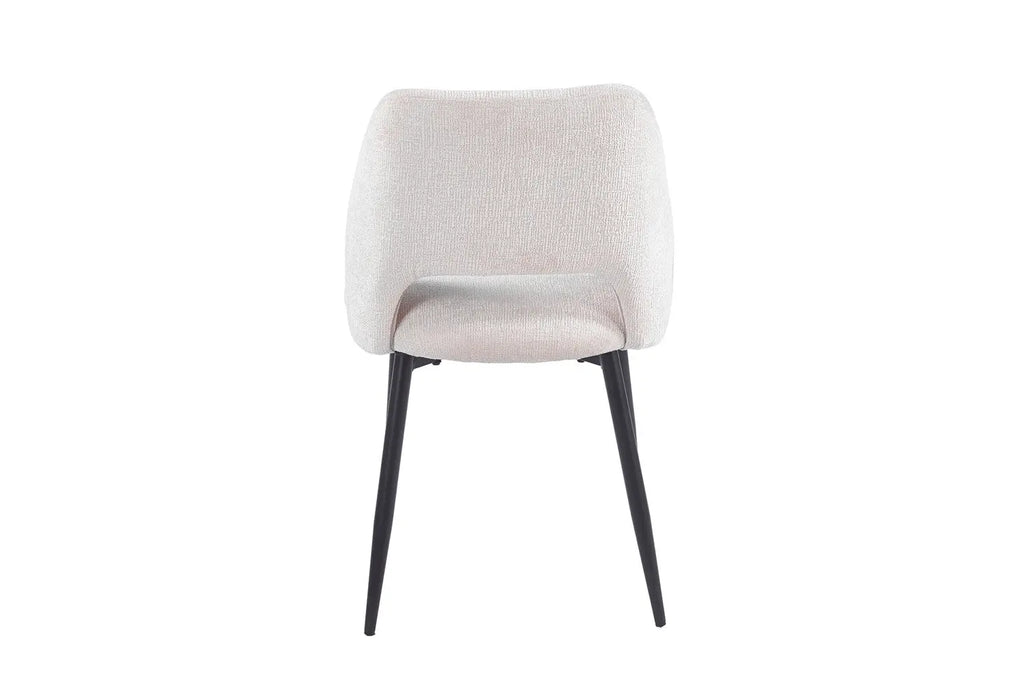 Chaise de salle à manger ARLA en tissu ecru, piètement métal noir — vue de dos