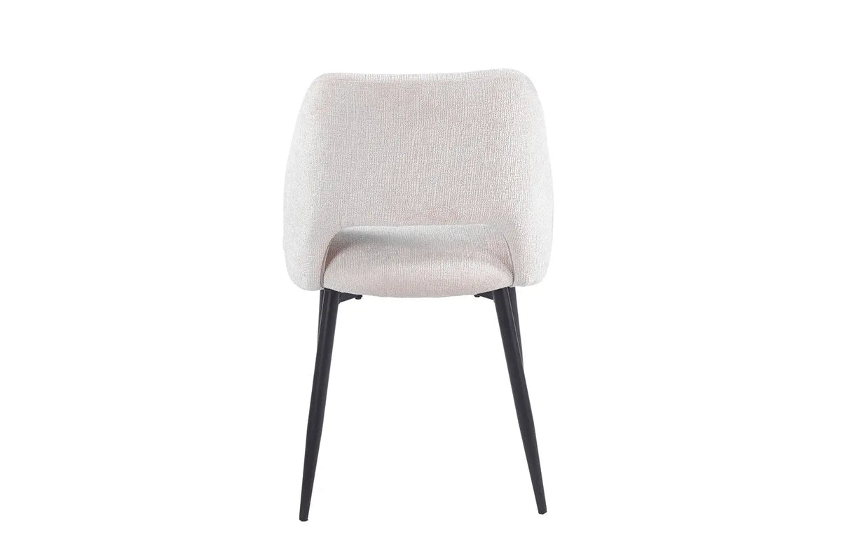 Chaise de salle à manger ARLA en tissu ecru, piètement métal noir — vue de dos