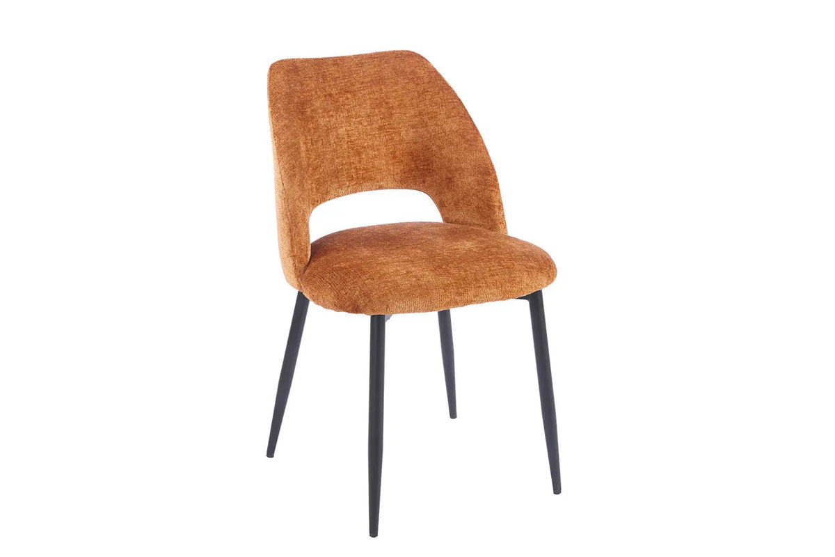 Chaise de salle à manger ARLA en tissu or, piètement métal noir