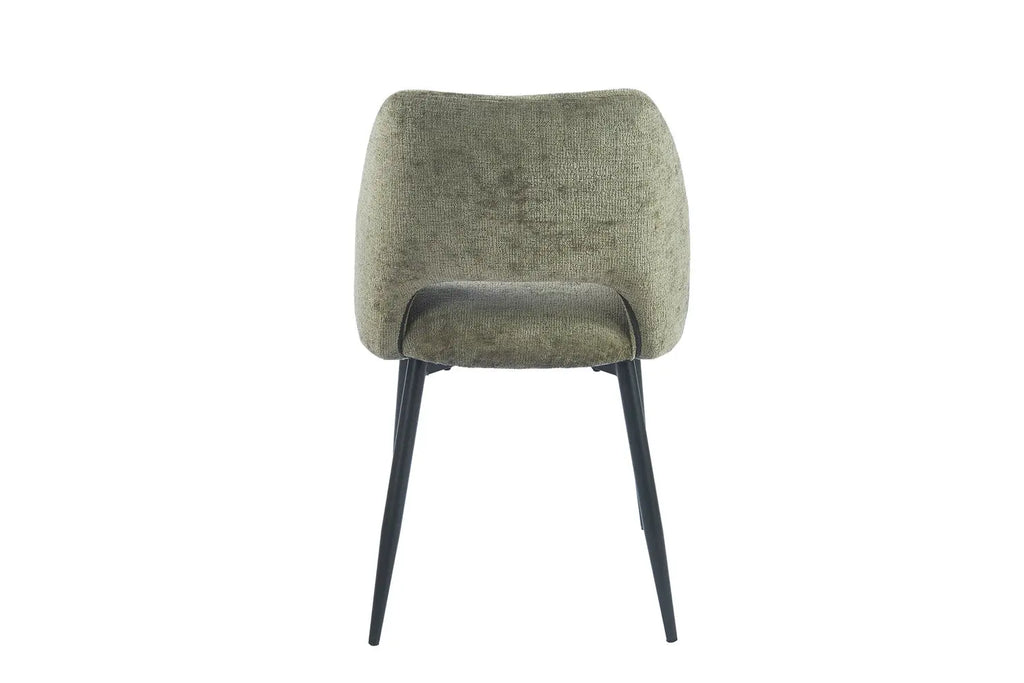 Chaise de salle à manger ARLA en tissu vert, piètement métal noir — vue de dos