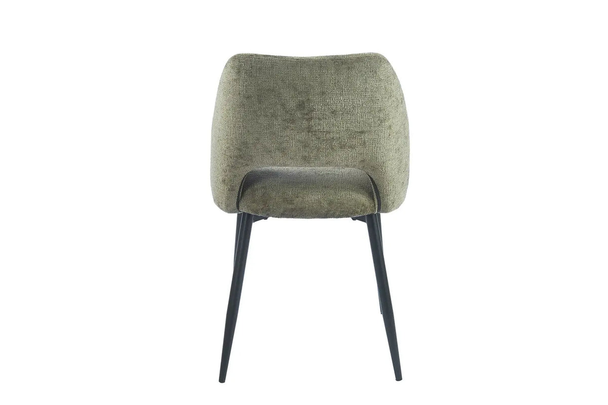 Chaise de salle à manger ARLA en tissu vert, piètement métal noir — vue de dos