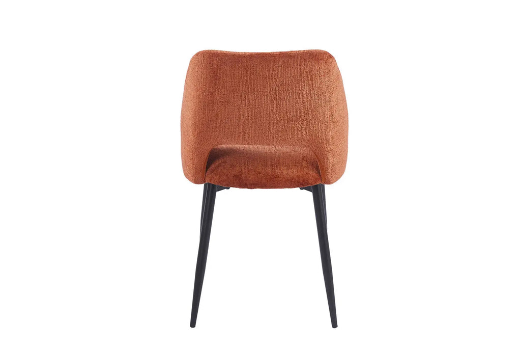Chaise de salle à manger ARLA en tissu rouille, piètement métal noir — vue de dos