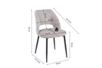 Chaise de salle à manger ARLA en tissu sable — schéma coté : hauteur 82 cm, assise à 49 cm, profondeur d'assise 47,5 cm