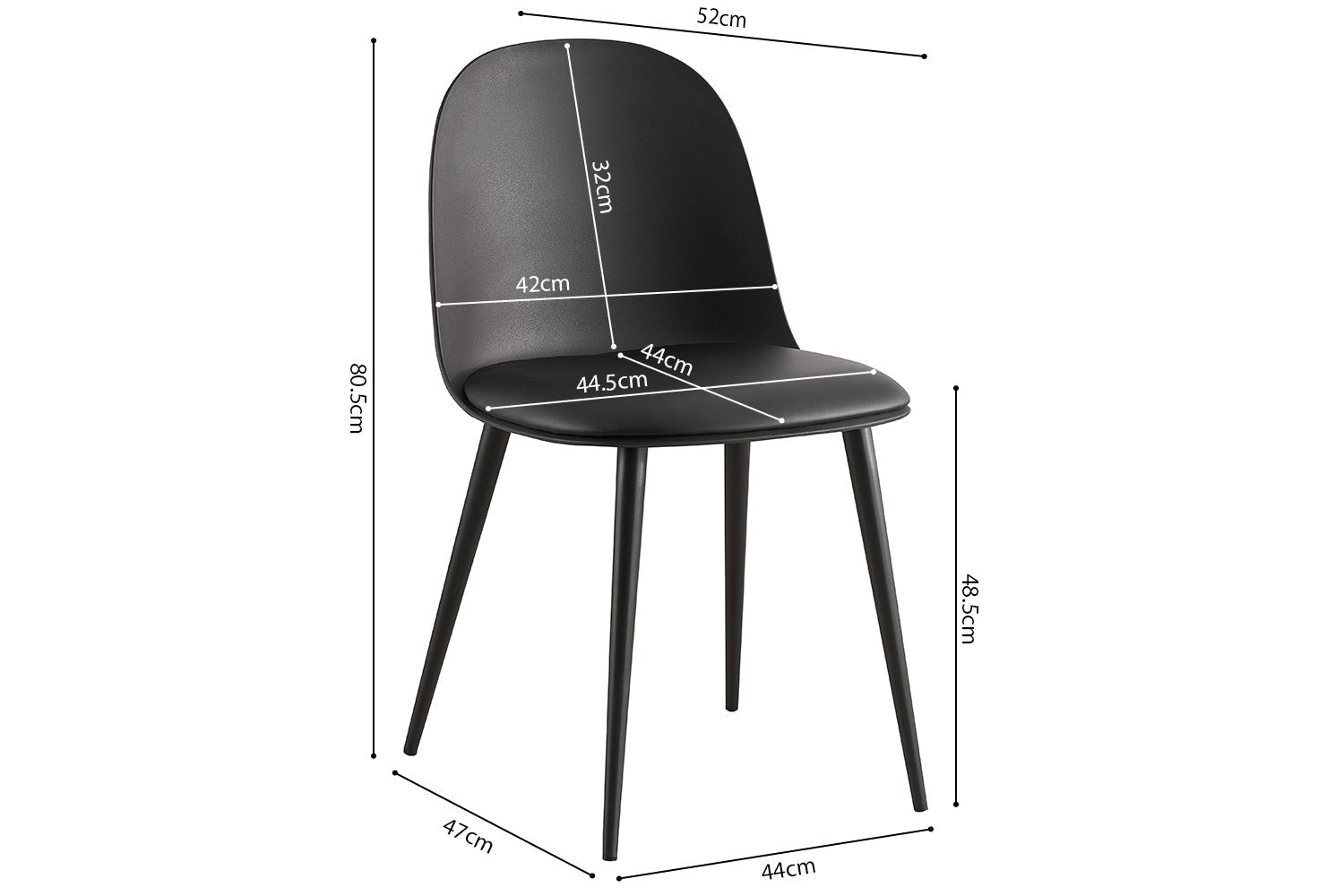 Chaise de salle à manger JASMYN noir – 51 x 44 cm | TIKAYLA
