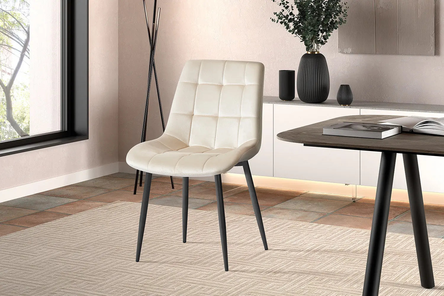 Chaise de salle à manger JULIA Beige velours – 50 x 59 cm | TIKAYLA