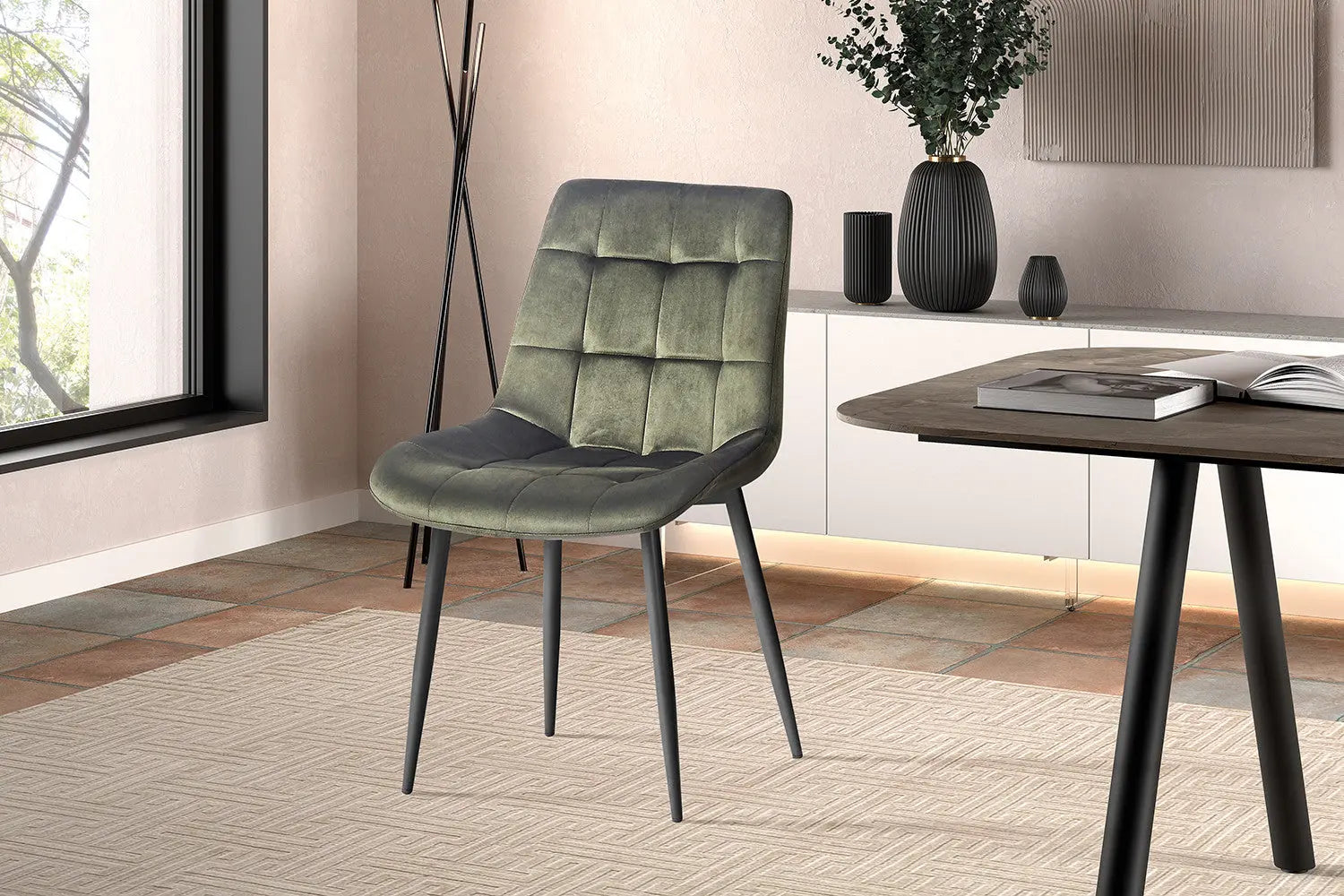 Chaise de salle à manger JULIA Vert velours – 50 x 59 cm | TIKAYLA