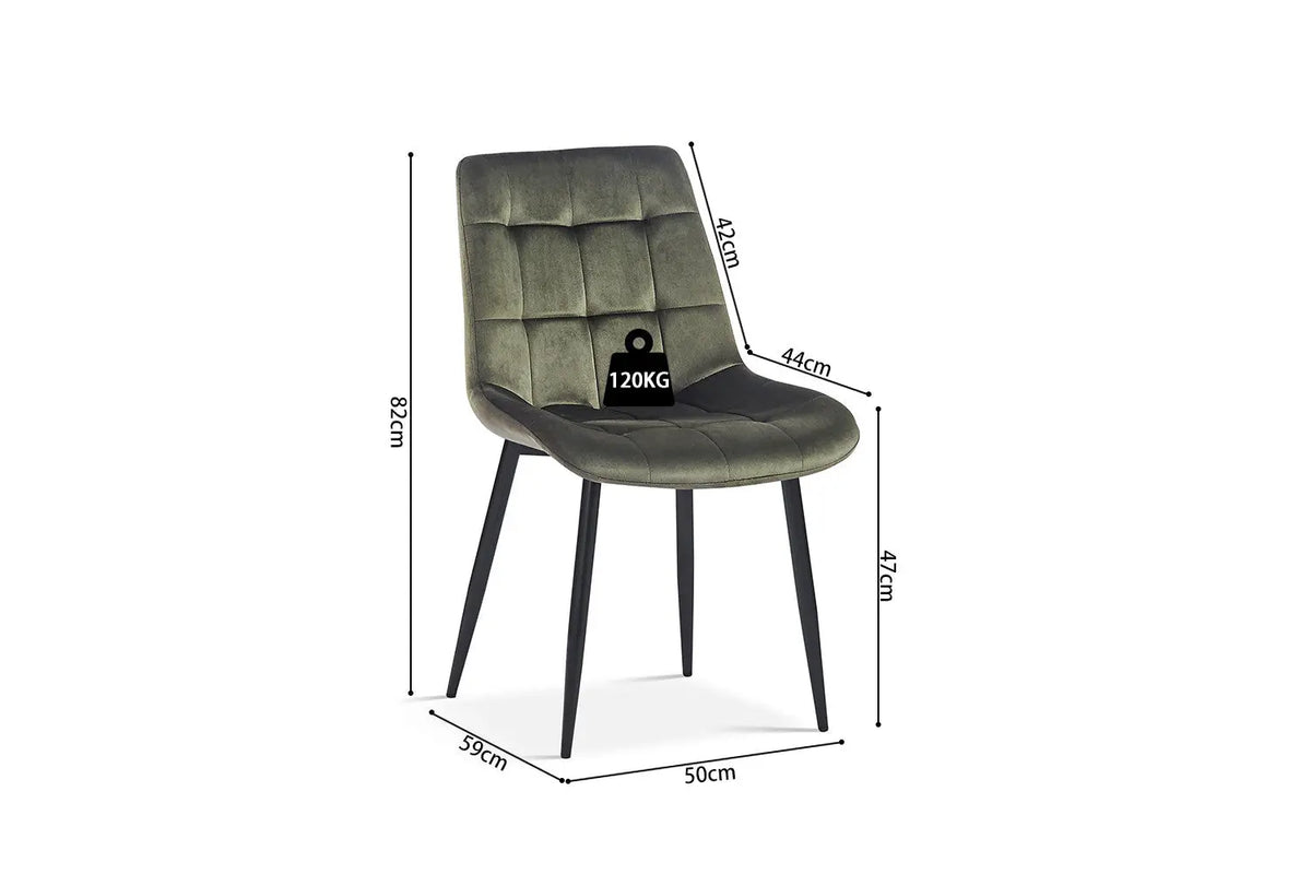 Chaise de salle à manger JULIA Vert velours – 50 x 59 cm | TIKAYLA