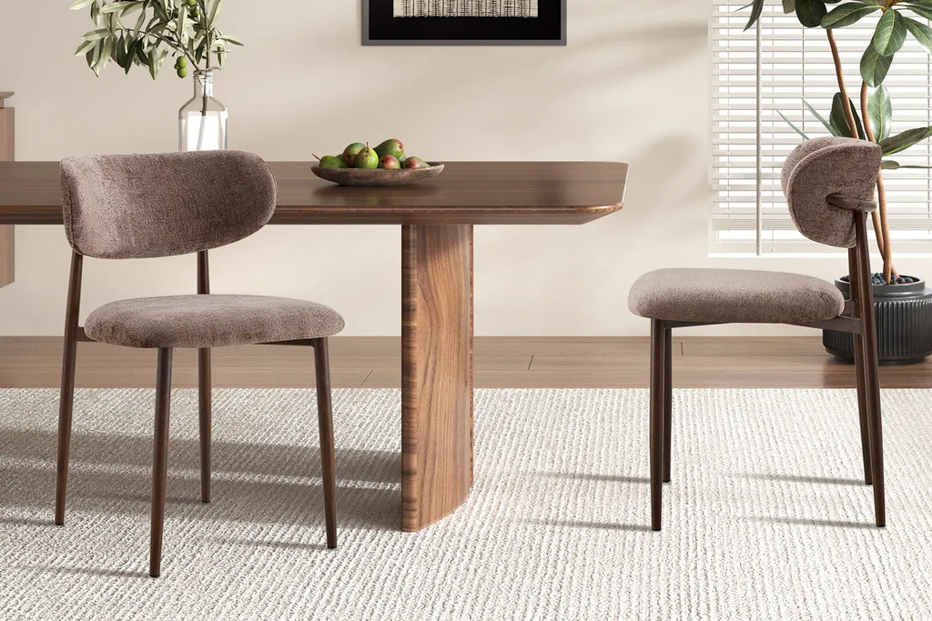Chaise de salle à manger NONYA en tissu sable, piètement métal effet bois