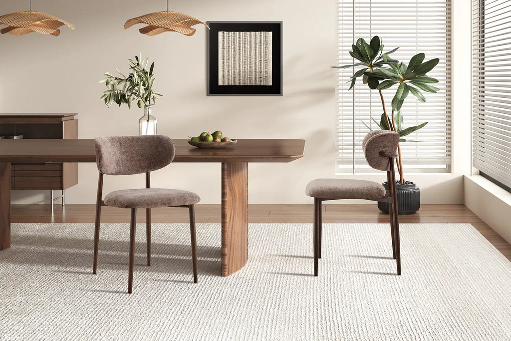 Chaise de salle à manger NONYA en tissu sable, piètement métal effet bois
